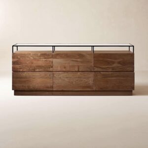 CB2 / LAWSON LOW 6-DRAWER Modern Glass-Top Wood Dresser