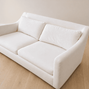 Vika Curved Back and Arm (white chenille) Beautiful white love couch and chair / Large leather Ottoman