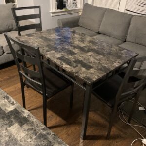 Gray Upholstered Sofa and Marble Dining Set